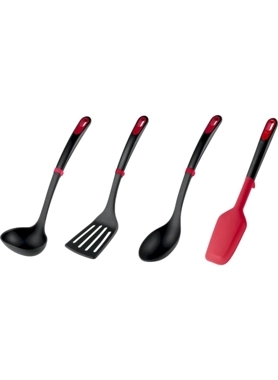 Tefal - 4-Piece Ingenio+ Kitchen Utensil Set Black and Red 8 x 16.8 x 36 cm