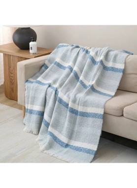 MEZOE YARN DYED WOVEN THROW BLUE, GREY