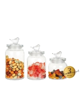 BIEN SERVI 3PCS GLASS CANISTER WITH LID