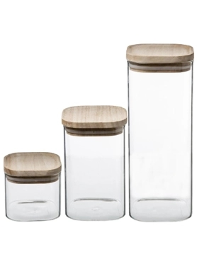 FIVE HERMET STACKABLE GLASS JAR 3PC BEIG