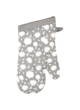 MuKitchen - Floral Pattern Designer Oven Mitt Aster Grey and White 13 x 7 Inch