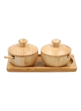 BIEN SERVI 2PCS BAMBOO JAM JAR W/SPOON