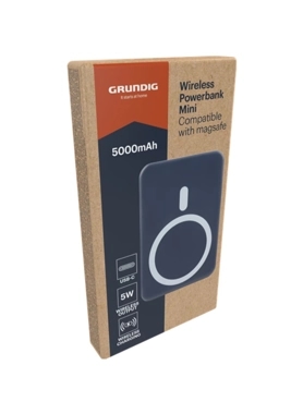 Grundig - 5000mAh Magsafe Compatible Mini Wireless Power Bank Dark Blue 9.3 x 6.3 x 1.45 cm