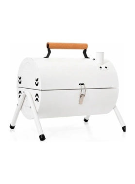 Living Accents - Compact BBQ Smoker Portable Charcoal Grill White 38 x 42 x 26 cm