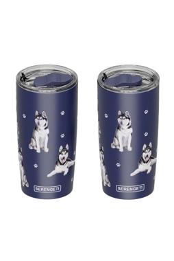 E&S Pets - Double-Wall Vacuum Insulated Siberian Husky Printed Serengeti Tumbler Navy 20 oz