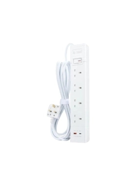ALFANAR EXT.CORD 4GANG W/2USB 5M WHT