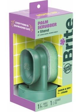 Scotch-Brite - Palm Scrubber with Drain and Dry Stand Teal Green 22.225 x 10.477 x 8.732 cm