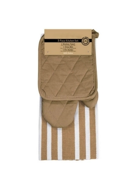 RIVIERA 3POTHOLDER GLOVE TOWEL CTN BEIGE