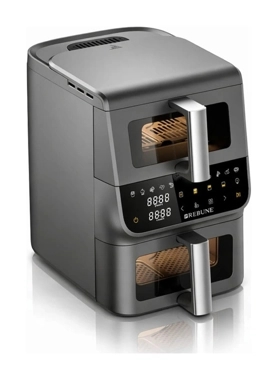 Rebune - 2500W Digital Touch Screen Dual Basket Air Fryer Grey and Black 10 L