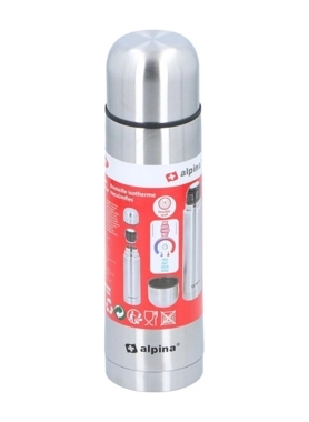 Alpina - Insulated Double-Walled Vacuum Flask Silver and Black 480ml