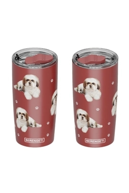 E&S Pets - Double-Wall Vacuum Insulated Shih Tzu Printed Serengeti Tumbler Brown 20 oz