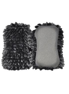 Autosmart - 2 in 1 Thick Microfiber Chenille Wash Sponge Grey and Black 23 x 12 x 6 cm