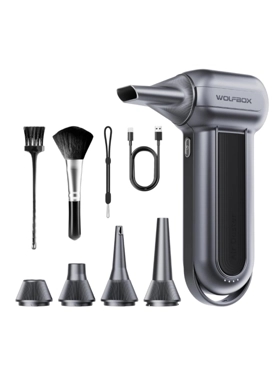 Wolfbox - 150K RPM 6000mAh 3-Gear Turbofan Rechargeable Cordless Electric Air Duster Grey 5.8 x 22.5 x 15.5 cm MEGAFLOW
