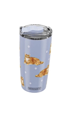 E&S Pets - Double-Wall Vacuum Insulated Orange Tabby Printed Serengeti Tumbler Blue 20 oz