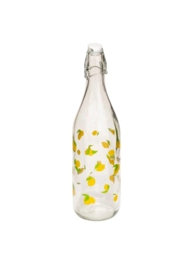 Secret de Gourmet - Lemon Printed Glass Bottle Clear and Yellow 1 L