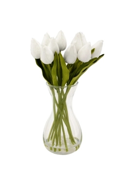 Atmosphera - Hector Artificial Tulip Arrangement in Glass Vase Green and White 29 cm