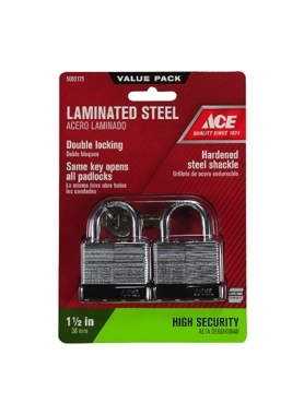 ACE PADLOCK STEEL 2PCS 1.5IN SILVR/BLACK