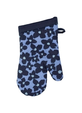 MuKitchen - Periwinkle Floral Pattern Designer Oven Mitt Blue and Navy 13 x 7 Inch