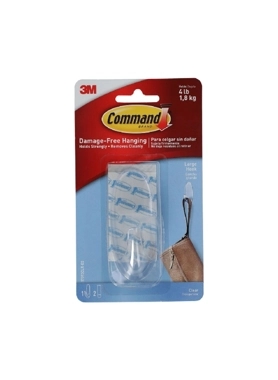 COMMAND HOOK W/CLEAR STRIPS LARGE CLEAR