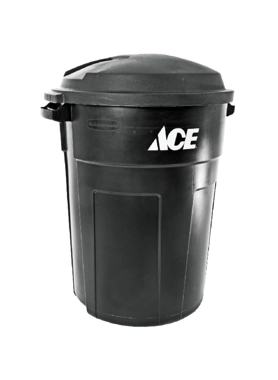 TRASH CAN 32GAL WITH LID BLACK ACE