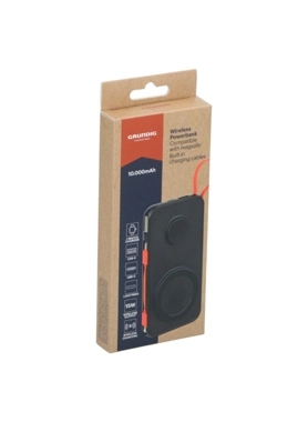 Grundig - 15W 10000mAh Built-In Charging Cable Wireless Powerbank Black