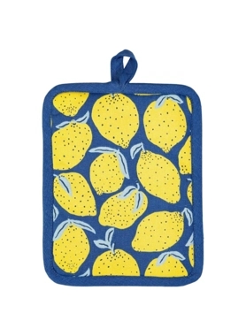 MuKitchen - Lemon Printed Designer Potholder Blue and Yellow 9 x 7 Inch