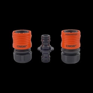 Claber - 3-Piece UV-Resistant High-Pressure Quick Coupler Set Orange and Black 4.4 x 24 x 15.4 cm