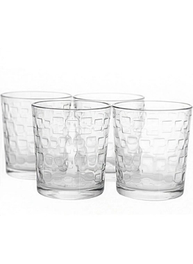 Gibson - 4-Piece Square Pattern Great Foundations Glass Tumbler Set Clear 13.5oz