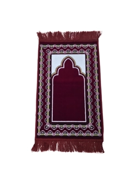 Reve - Premium Quality Dotted Border Design Islamic Prayer Mat Red and White 35 x 60cm SP MIDI