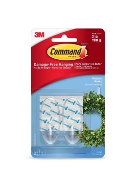 COMMAND 2PCS HOOK W. 4 STRIP CLEAR MEDUM