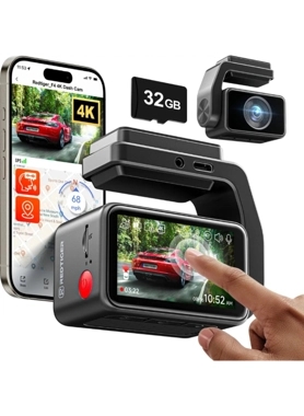 Red Tiger - 4K Front Touch Screen Voice Control Dash Cam Black 2.2 Inch