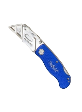 Sheffield - Texture Grip Handle Folding Lock Back Utility Knife Blue and Silver 1.5 x 8.38 x 23.5 cm