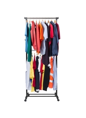 Kole - 3 Level Rolling Garment and Shoe Rack Silver and Black 75.438 x 15.24 x 6.096 cm