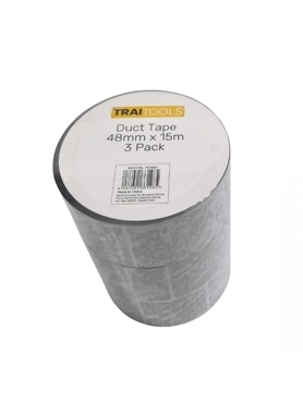 Traitools - 3-Piece Adhesive Duct Tape Grey 48 mm x 15 m