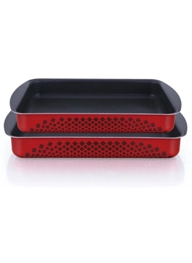PARFAIT - 2-Piece High Quality Rectangular Shape Tray Set Red and Black 27.5 x 27.5 x 6 cm
