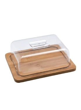 B.S CHEESE DOME W/LID 20X15X7.5CM BAMBOO