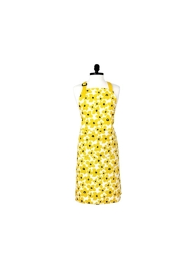 MuKitchen - Buttercup Floral Pattern Designer Chef Apron Yellow and White 35 Inch