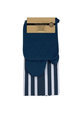 RIVIERA 3POTHOLDER GLOVE TOWEL CTN BLUE