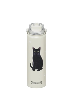 E&S Pets - Double Wall Vacuum Insulation Black Cat Printed Water Bottle Light Grey 24 oz