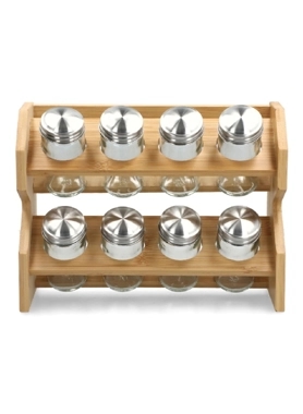 B.SERVI RACK SPICE SET 8PCS JARS BAMBOO