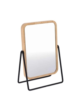 Tendance - Rectangular Double Sided Bamboo and Metal Mirror Black and Beige 22 x 8 x 14 cm