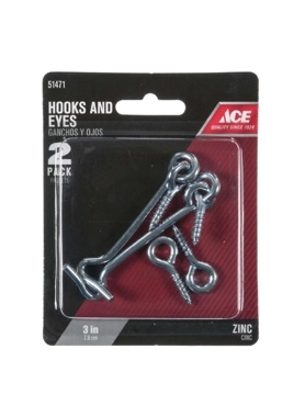 ACE GATE HOOK AND EYE SILVER 3IN 2PCS.