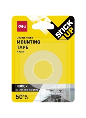 DELI MOUNTING TAPE 1MM*25.4MM*1.5M TRANS