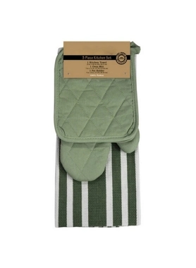 RIVIERA 3POTHOLDER GLOVE TOWEL CTN GREEN