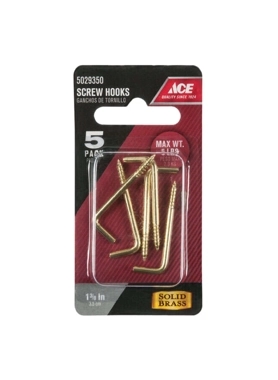 ACE HOOK SCRW SQUARE GLD BR1 3/8IN 5PCS.