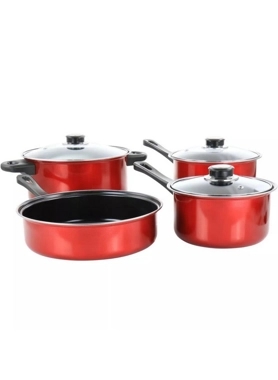 GIBSON CARDINAL COOKWARE SET 7PC-MET.RED