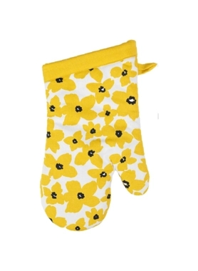 MuKitchen - Buttercup Floral Pattern Designer Oven Mitt Yellow and White 13 x 7 Inch
