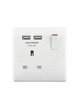 British General (BG) - 2-USB Single Switch Wall Socket White 3.81 x 16.51 x 16.002 cm