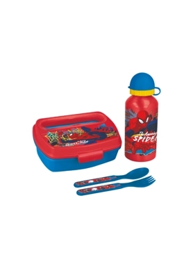 Stor - 4-Piece Spiderman Printed Lunch Set in Gift Box Blue and Red 20.5 x 7.2 x 20.5 cm
