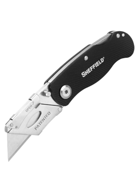 Sheffield - Texture Grip Handle Folding Lock Back Utility Knife Black and Silver 1.27 x 8.64 x 23.37 cm